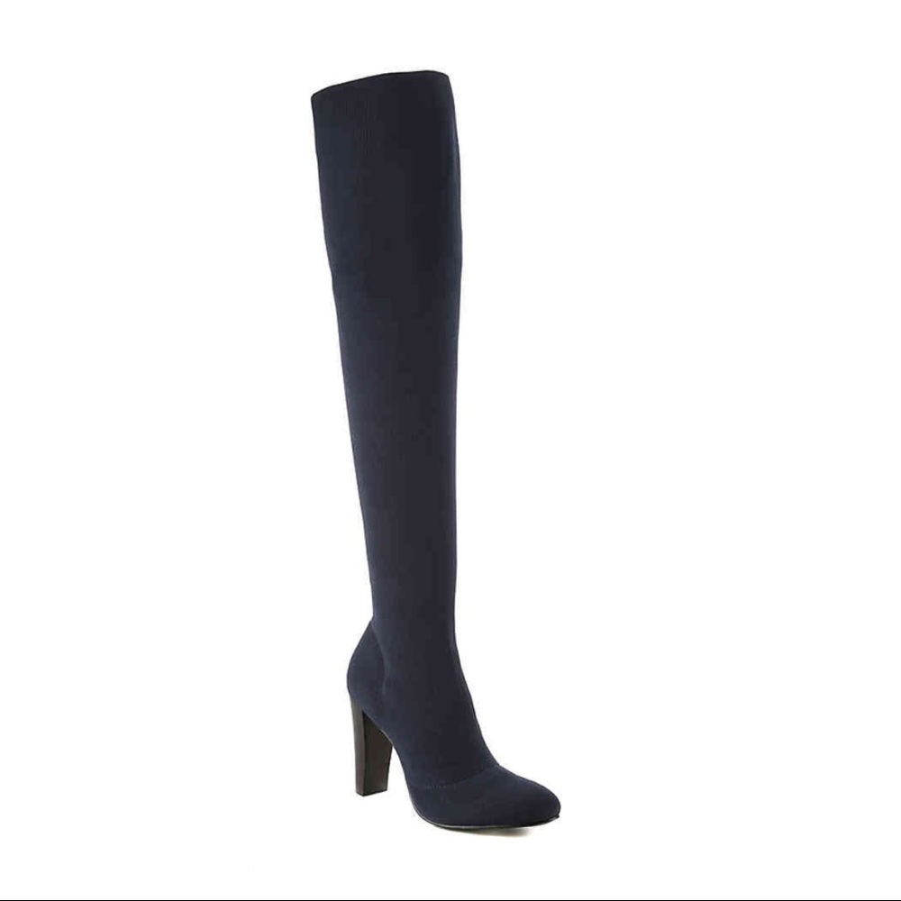 ❤️SIZE 7.5 CHARLES DAVID OVER THE KNEE BOOTS NAVY - Picture 2 of 8